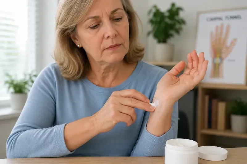 woman applying cream to her wrist