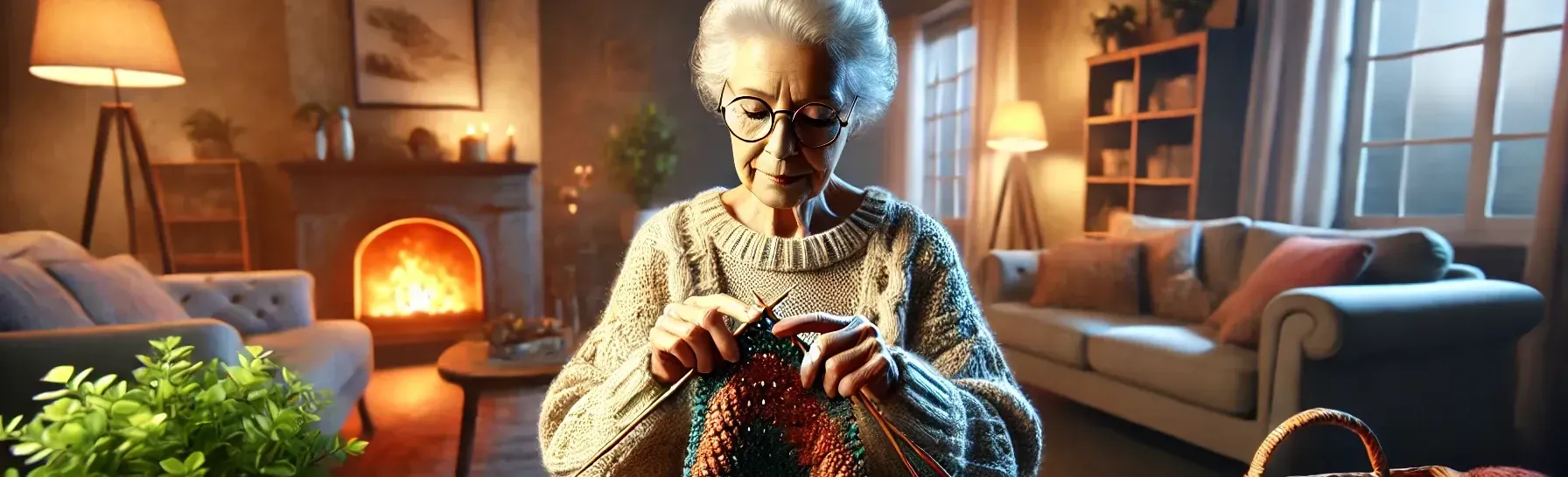 elderly woman knitting
