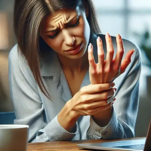 woman with a hand cramp