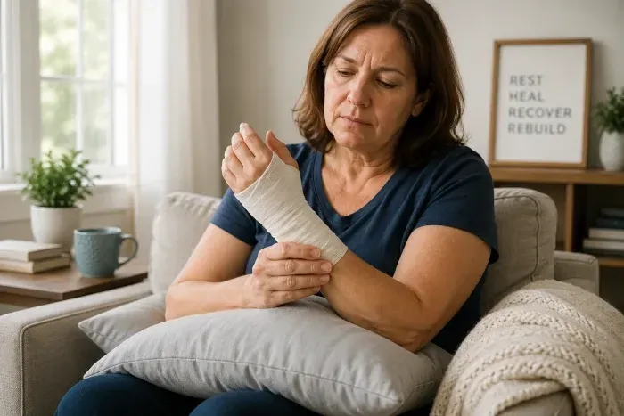 woman with bandaged hand