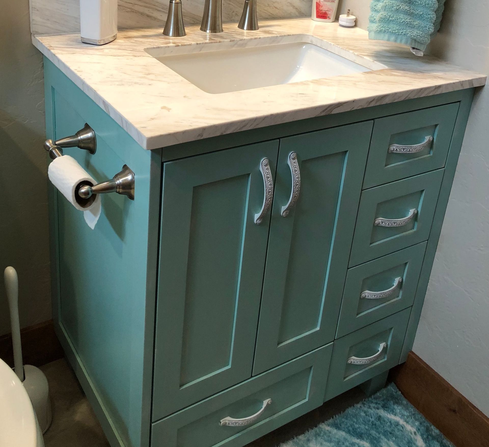 Custom Painted Green Bathroom Vanity Cabinet Libby, MT