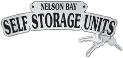 A logo for nelson bay self storage units with keys.