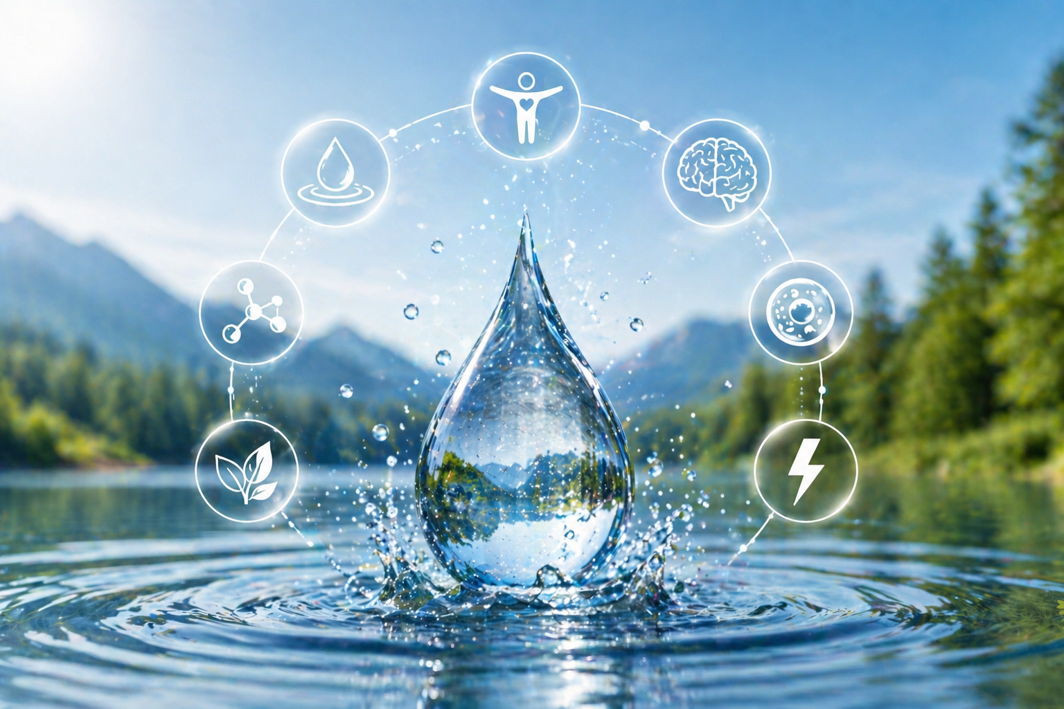 Gota de agua en un entorno natural que simboliza hidratación consciente, bienestar integral y agua viva.