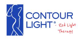 A blue logo for contour light red light therapy