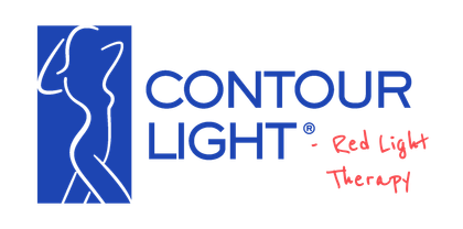 A blue logo for contour light red light therapy