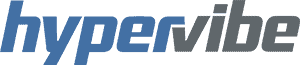 A blue hypervibe logo on a white background
