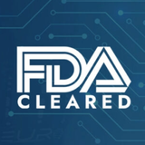 A fda cleared logo on a blue background