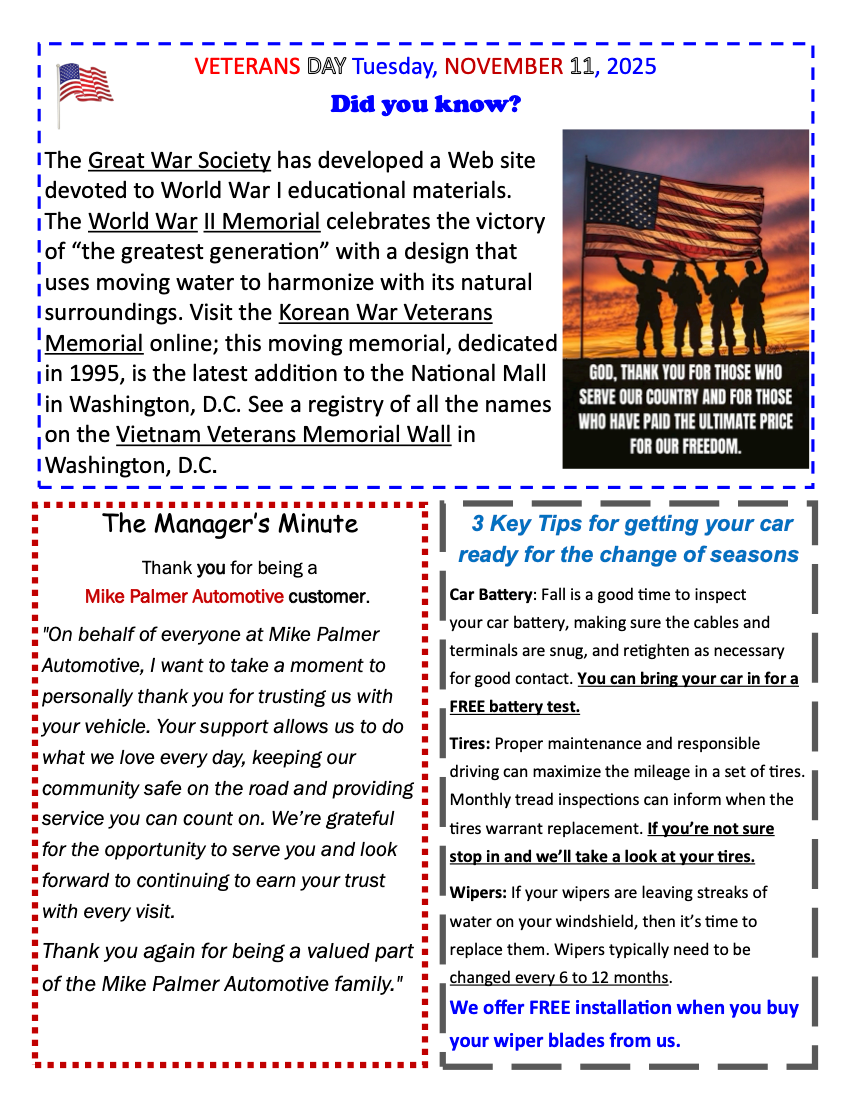 November 2025 Newsletter | Mike Palmer Automotive
