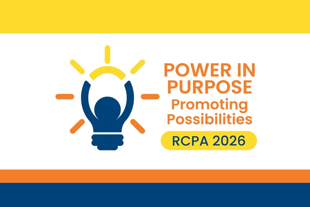 Blue lightbulb logo with yellow/orange rays and text: “POWER IN PURPOSE Promoting Possibilities RCPA 2026”