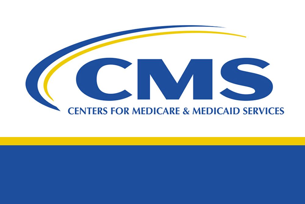 Logo for the Centers for Medicare & Medicaid Services (CMS) featuring blue lettering and a yellow and blue swoosh.
