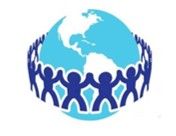 Blue globe with a circle of linked people around it, symbolizing unity and community