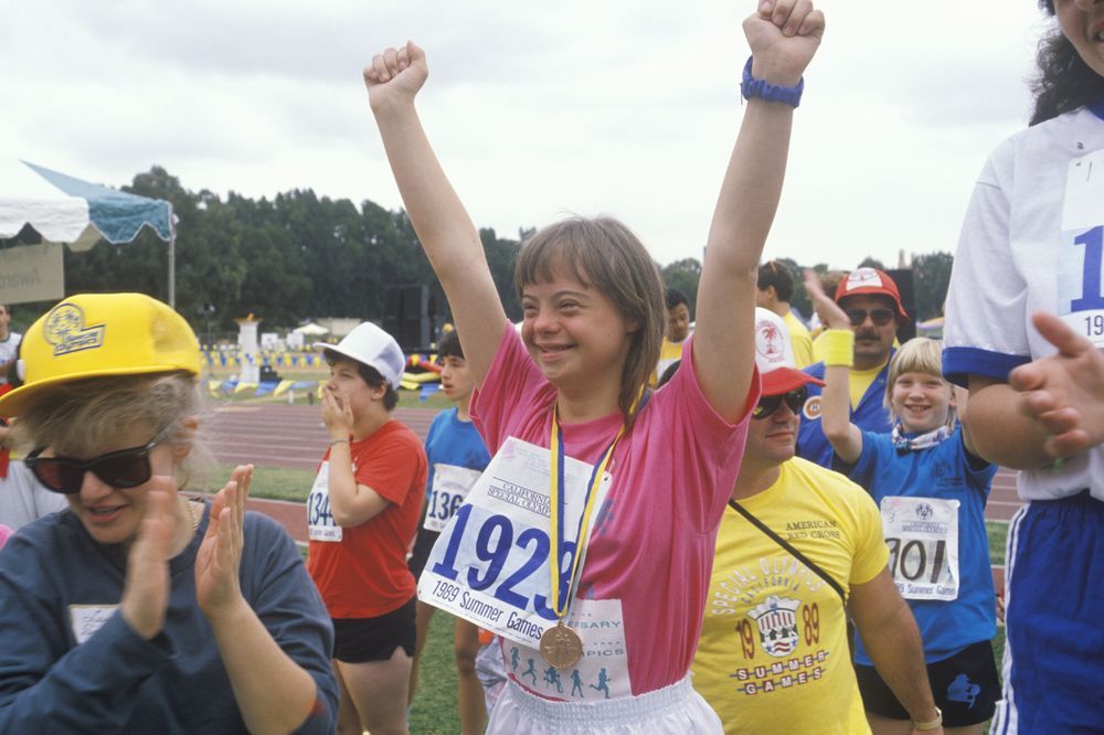 Special needs female student participating in race