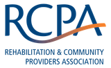 Logo for the Rehabilitation & Community Providers Association (RCPA), featuring blue letters and an orange swoosh.
