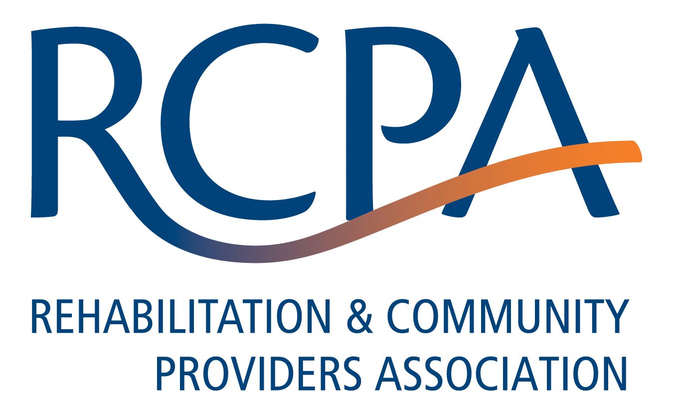 Logo for the Rehabilitation & Community Providers Association (RCPA), featuring blue letters and an orange swoosh.