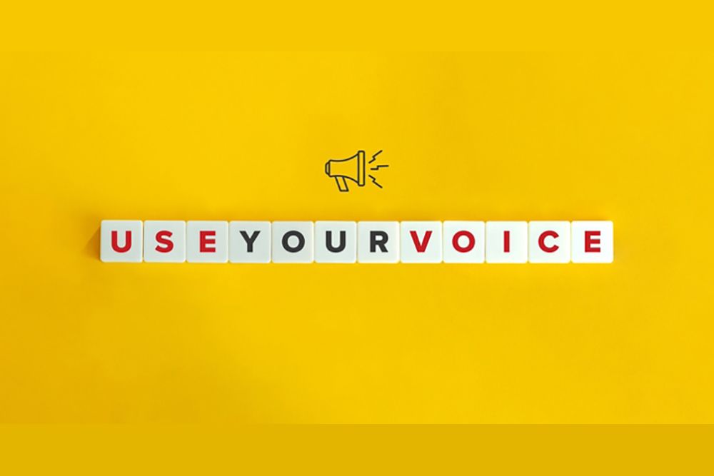 Yellow background with text tiles reading