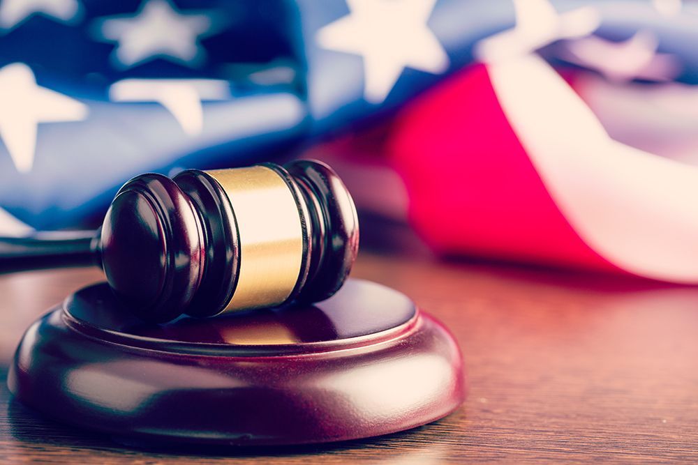 Gavel in front of American flag