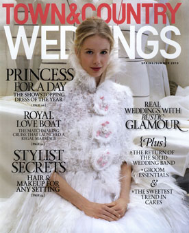 A woman in a wedding dress is on the cover of town & country weddings