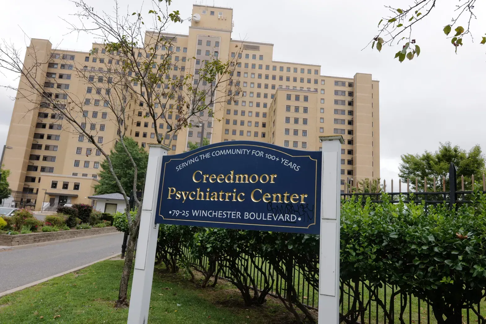 The Creedmoor Psychiatric Facility, which is currently housing migrants in tents on the property, is shown in Queens Village on Aug. 17, 2023 in Queens, New York.