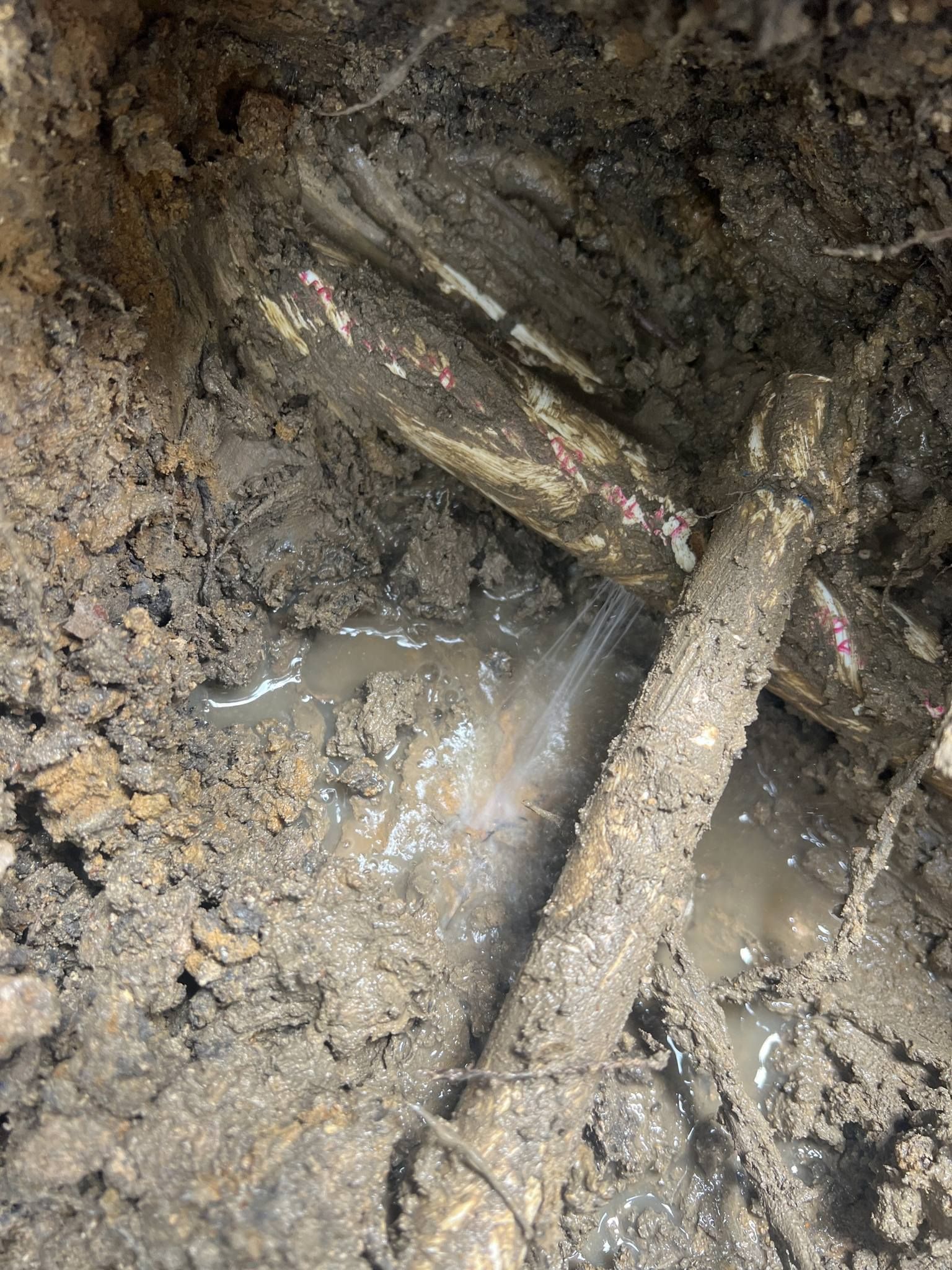 A close up of a pipe in the ground with water coming out of it.
