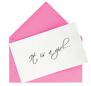 pink envelope saying it is a girl, dental office news