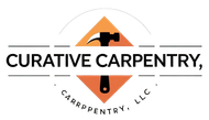Logo for Curative Carpentry, LLC: Orange diamond with hammer, black text on white background.
