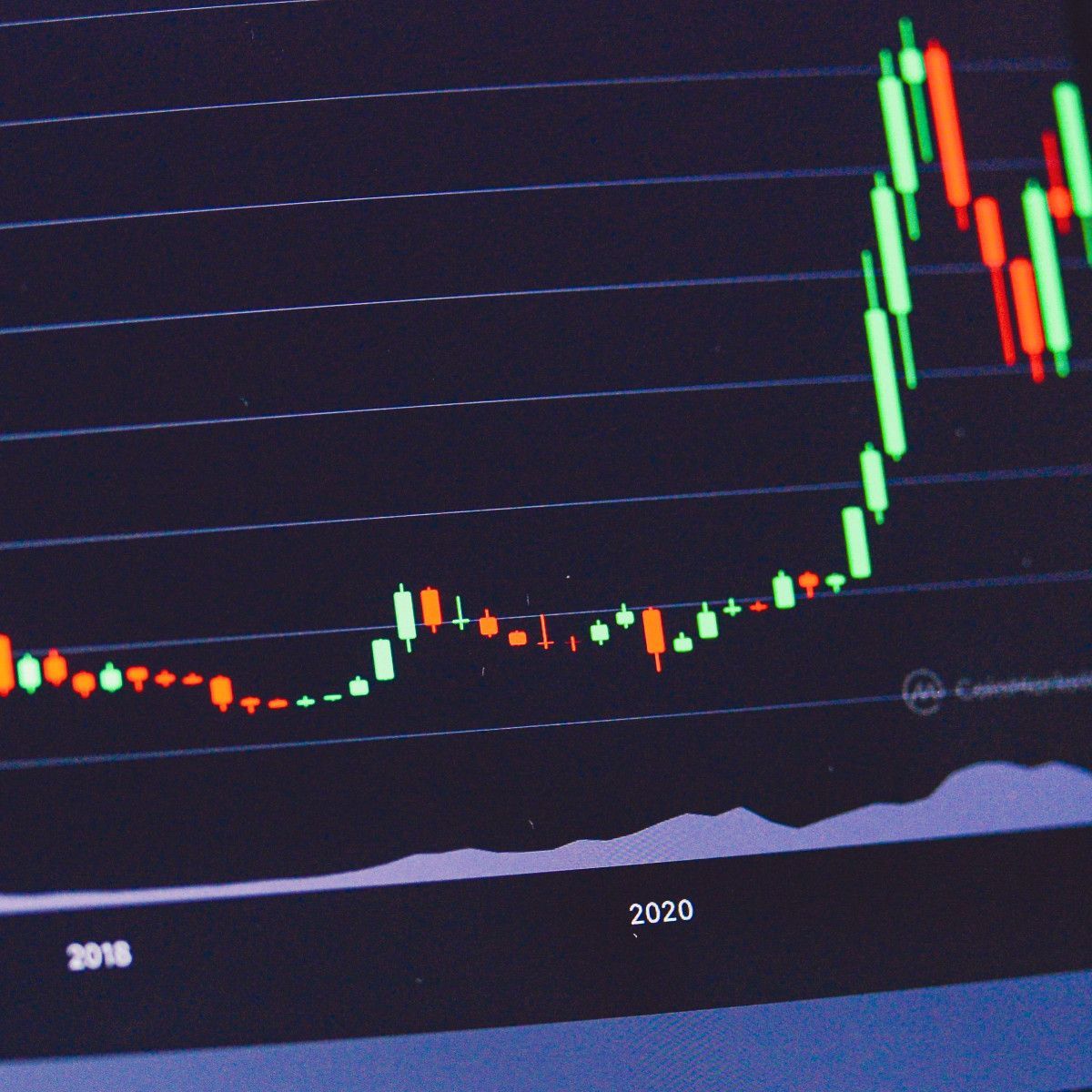 a computer screen shows a graph of a stock market
