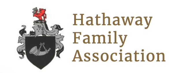 A logo for the Hathaway Family Association with a coat of arms