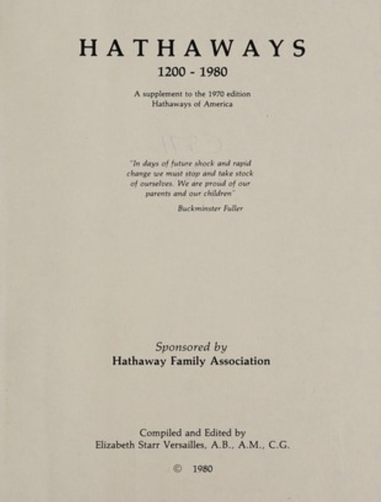 A book called hathaways was sponsored by the hathaway family association
