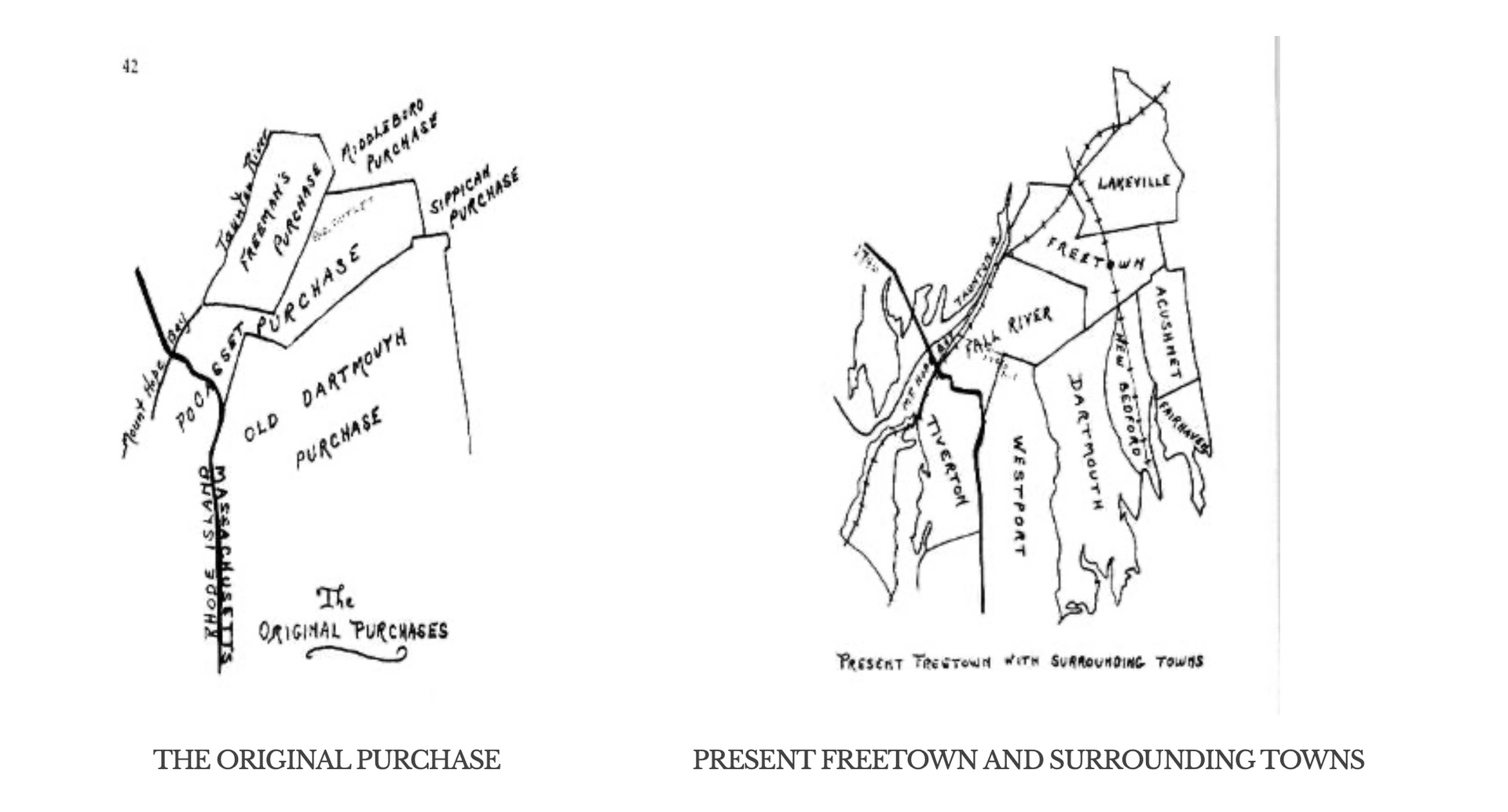 A black and white drawing of a map and a present map