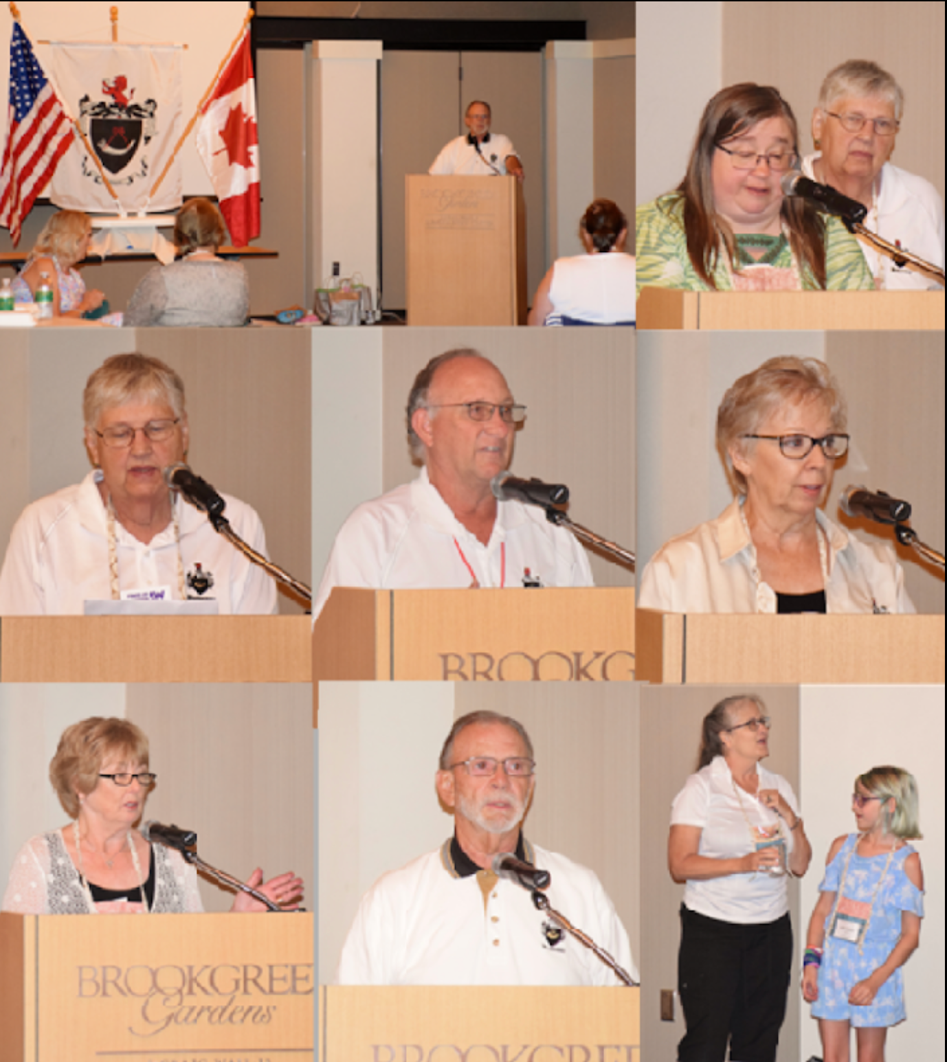 A collage of people giving speeches at brooks gardens