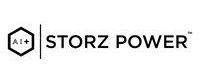 A black and white logo for storz power.