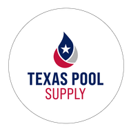 A logo for texas pool supply with a drop of water and a star