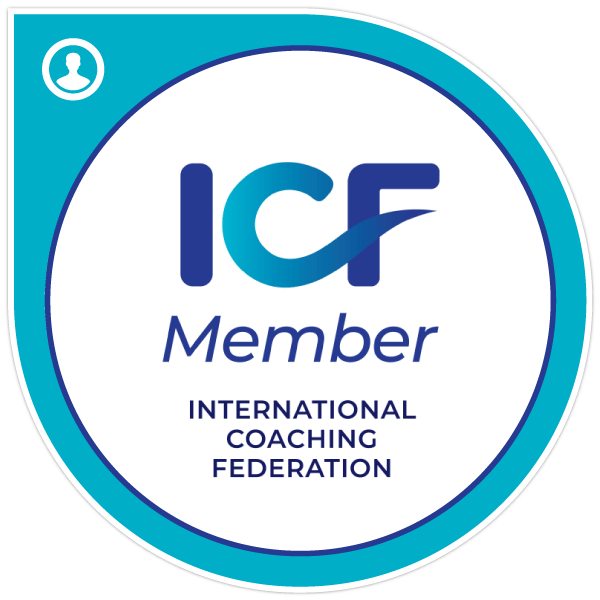 Das Logo der International Coaching Federation ist blau und weiß.