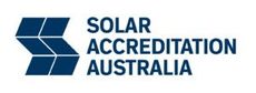 The logo for solar accreditation australia is blue and white.