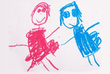Crayon drawing of man and woman