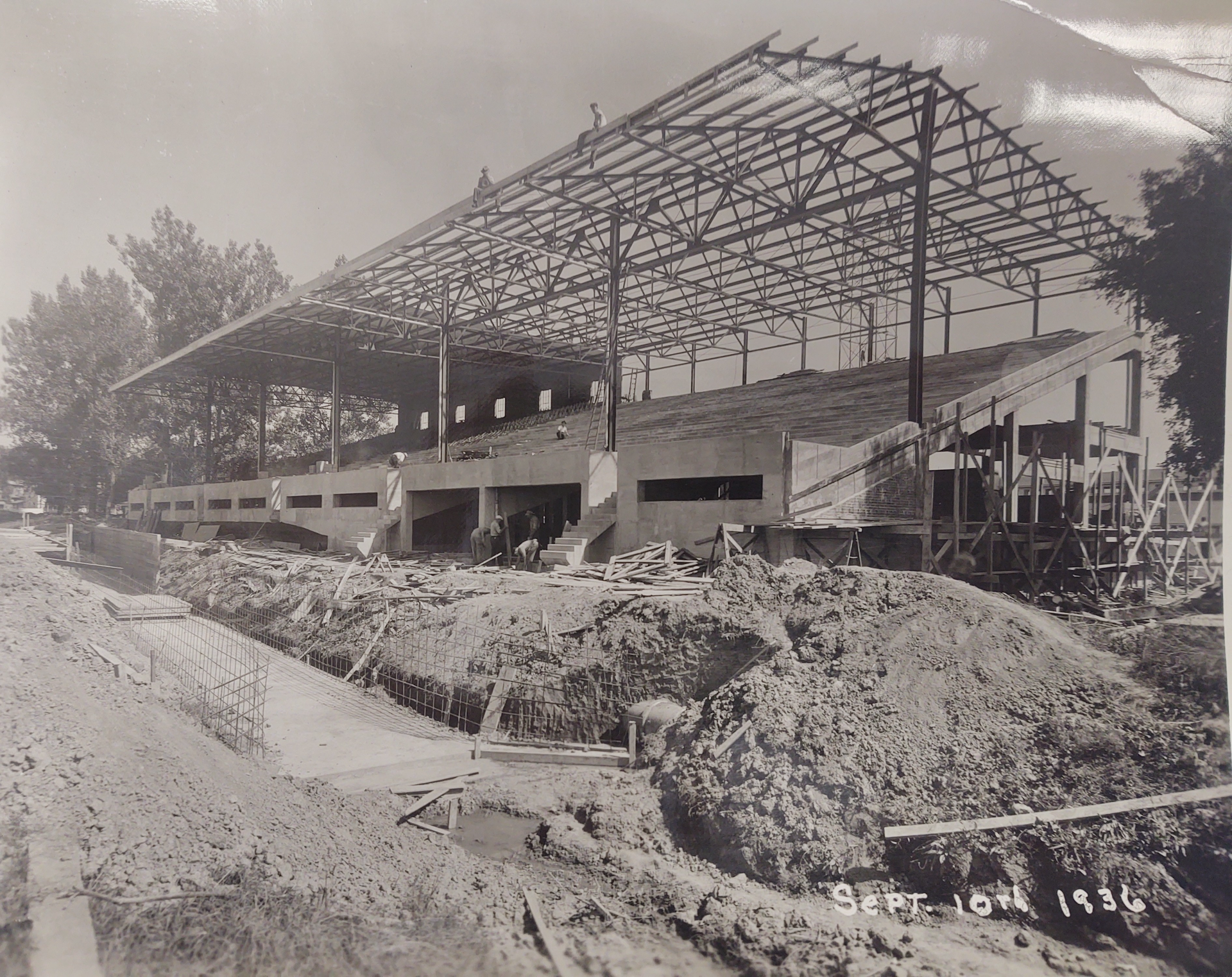 A Black and White Photo of a Stadium under Construction | Wooster, OH | Bogner Construction Company