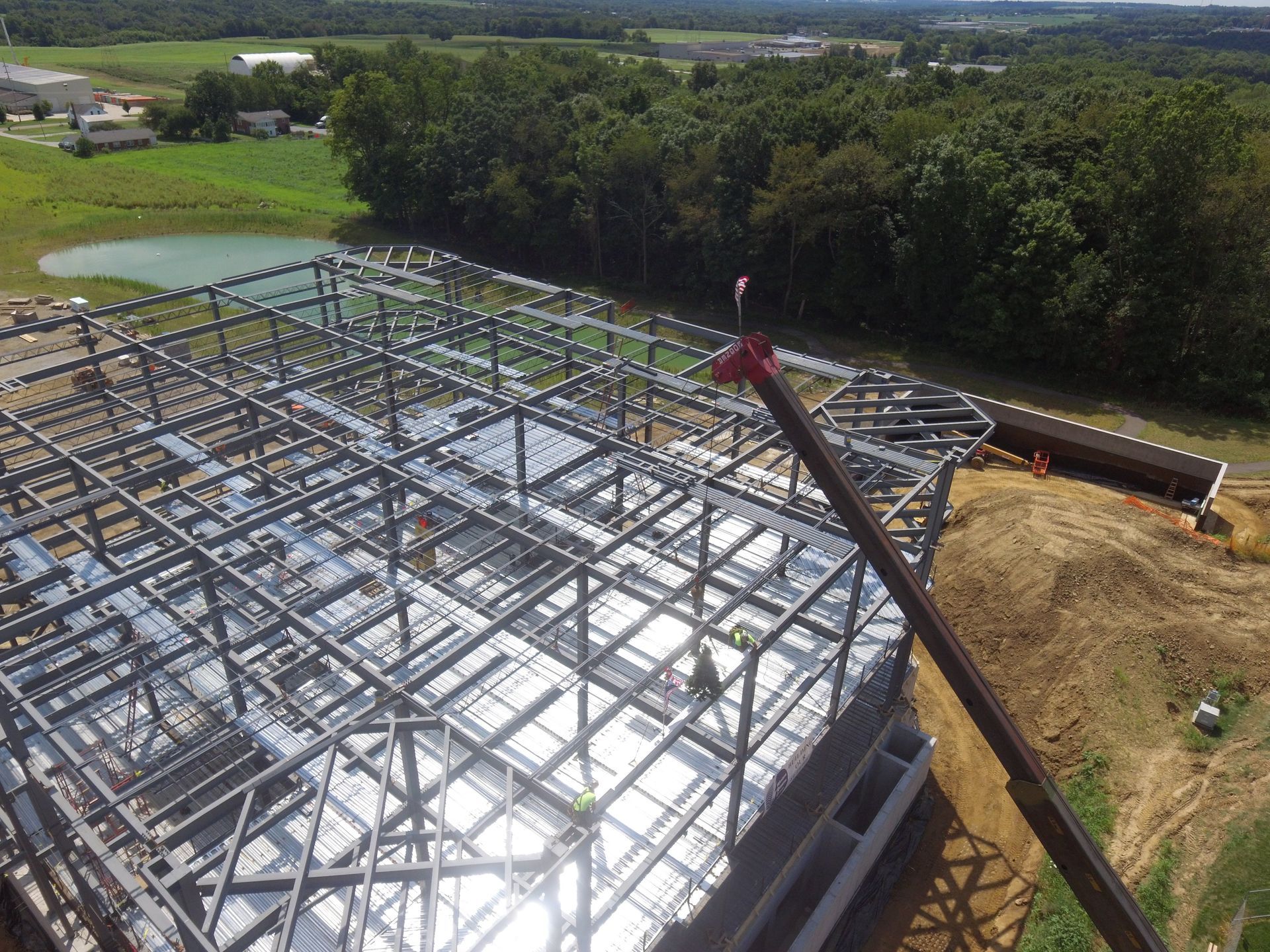 An Aerial View of a Large Metal Structure under Construction | Wooster, OH | Bogner Construction Company