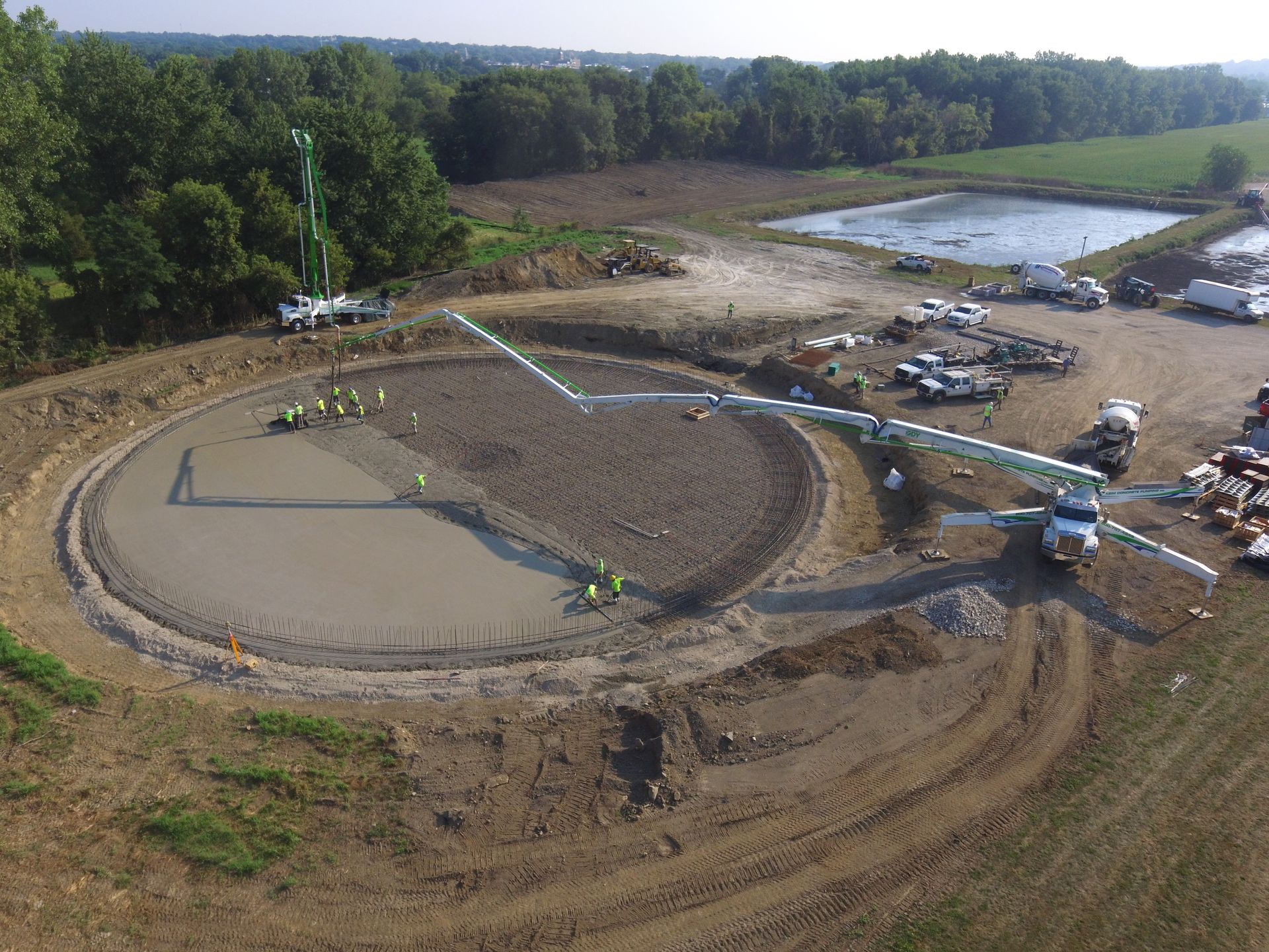 An Aerial View of a Large Circular Structure Being Built | Wooster, OH | Bogner Construction Company