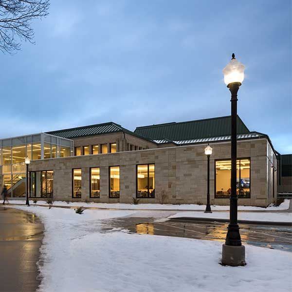 A Large Building with a lot of Windows and a Street Light in Front of it | Wooster, OH | Bogner Construction Company