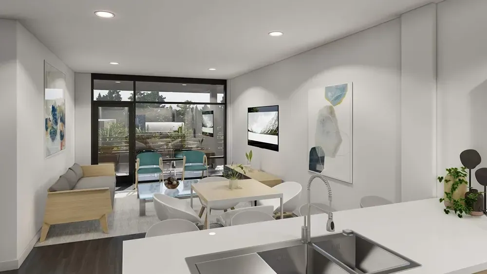 An Artist's Impression of a Living Room and Kitchen in a House | Wooster, OH | Bogner Construction Company