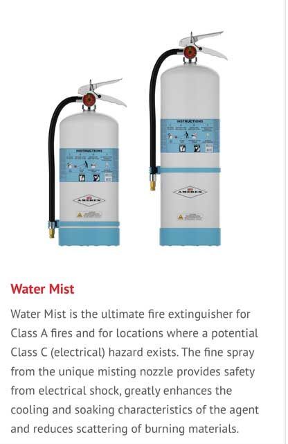 Two water mist fire extinguishers on a white background