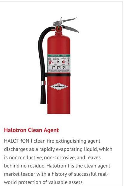 A picture of a halotron clean agent fire extinguisher