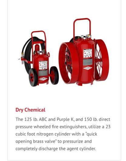 A picture of a red fire extinguisher on wheels