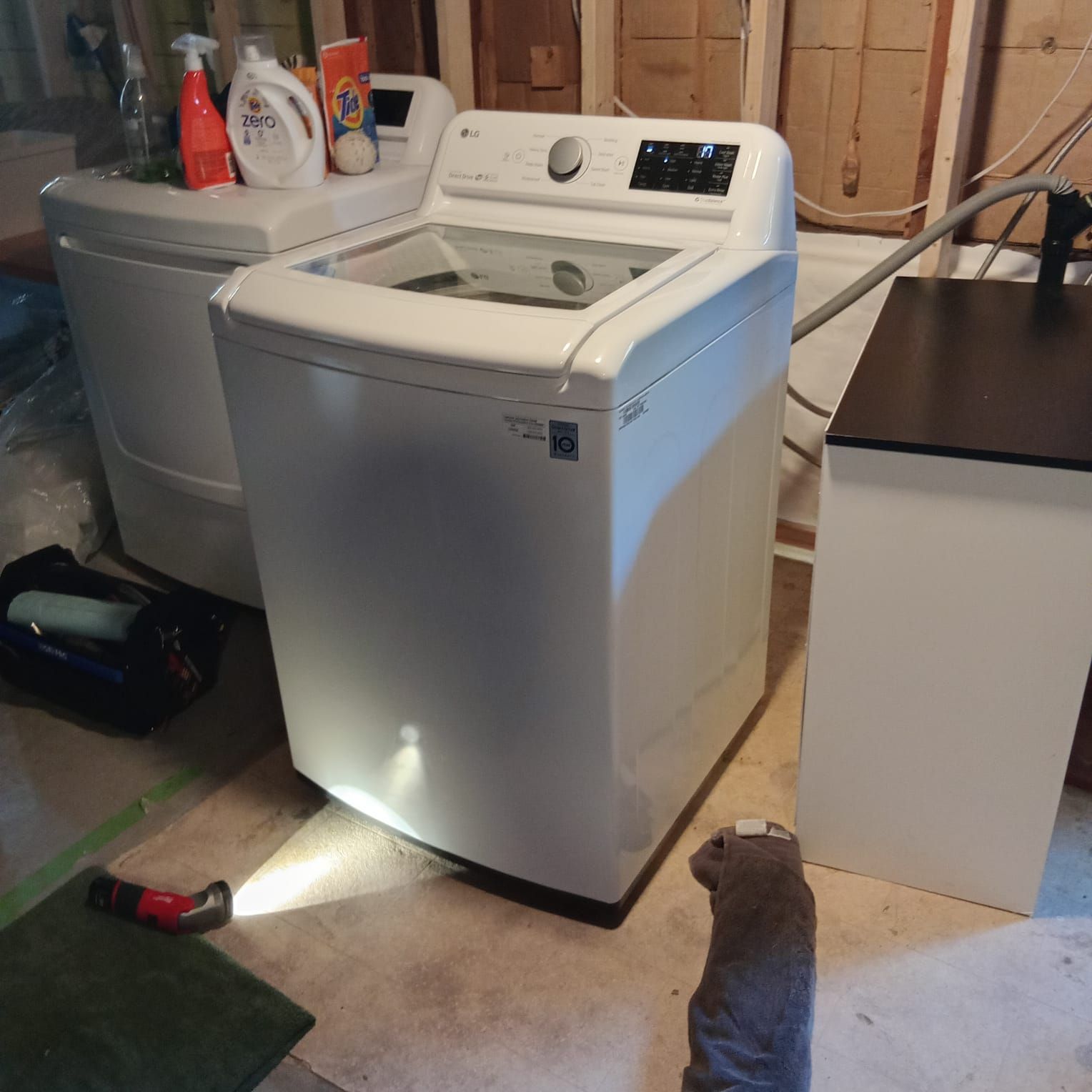 Laundry machines in a basement