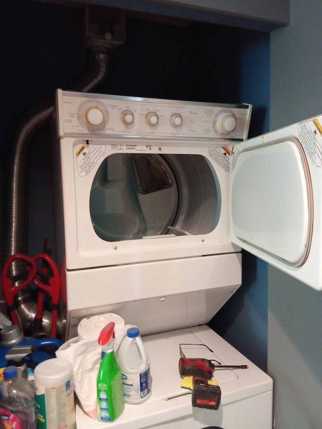 dryer on top of washing machine with door open - 5 Star Appliance Repair
