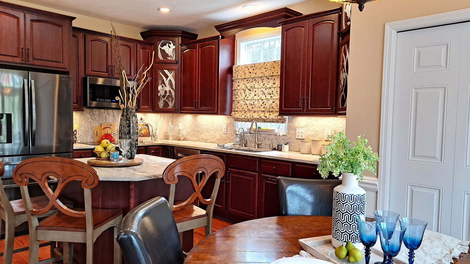 How to stage a kitchen with cherry cabinets