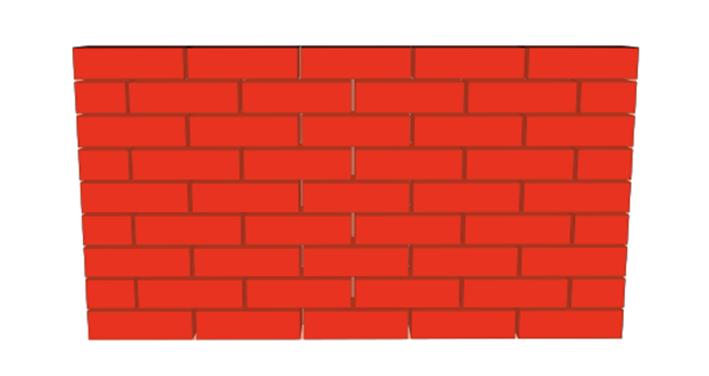 A red brick wall on a white background.