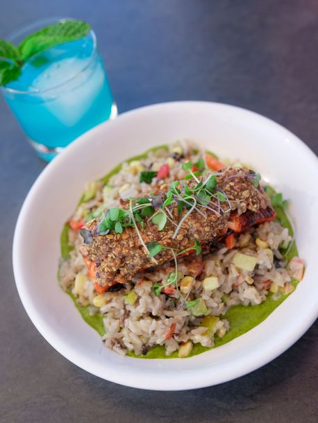 A close up of a plate of food on a table.