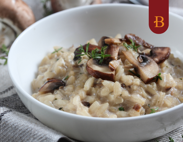 Risoto de Cogumelos feito com caldo de carne