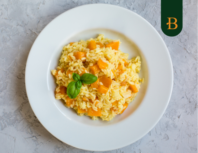 Risoto de Abóbora com Caldo de Vegetal